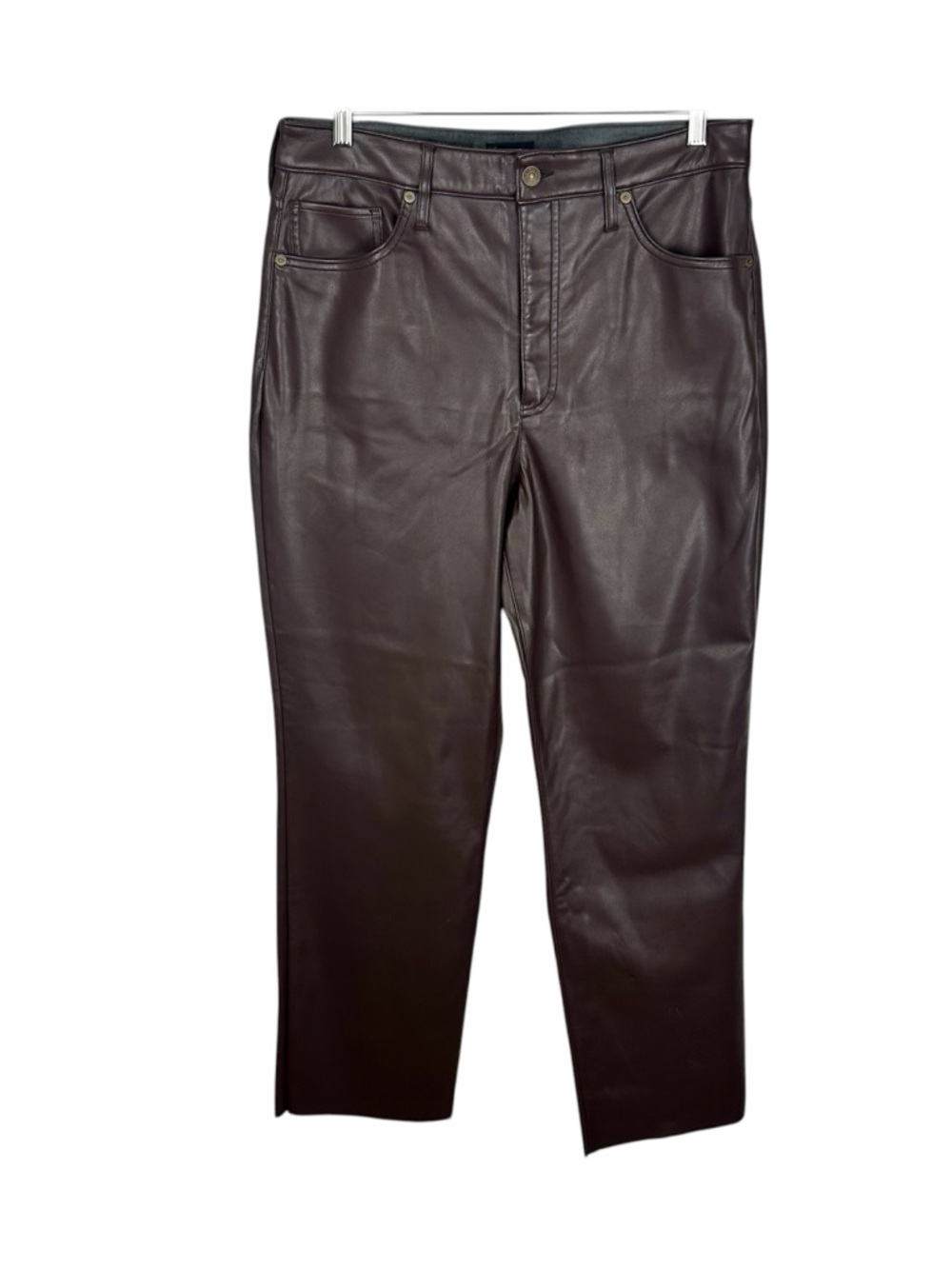 Express Modern Straight Super High Rise Chocolate Brown Vegan Leather Pants 14R